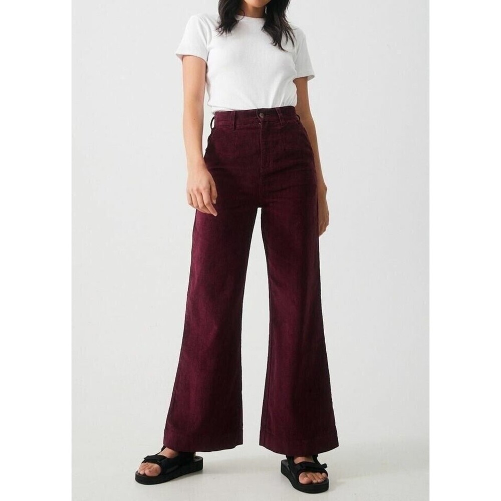 Afends Pants Womens Size 24 Maroon Maisie Hemp‎ Corduroy Flared High Waisted
